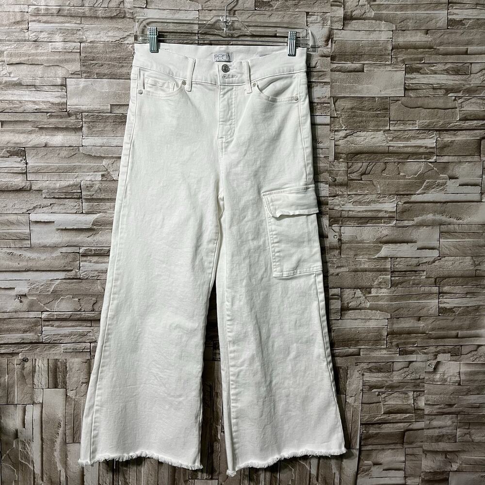 Sofia Vergara Margot High-Rise Stretch Wide-Leg Jeans White Size 2 Cargo Zip Y2K